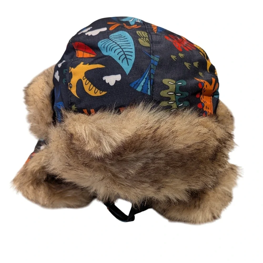 The Children's Place Dinosaur Trapper Hat Faux Fur Lined Ear Flaps Large 4T-5T